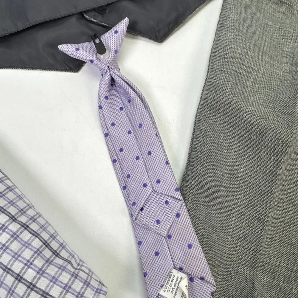 Van Heusen Baby Boy Shirt Vest Pants Tie Outfit 12 Month Gray Purple